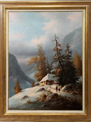 Alpine Winter Scene with Hikers
