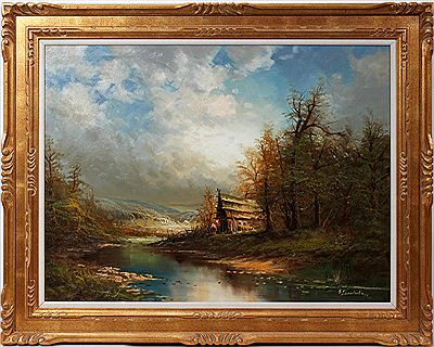 LANDSCAPE WITH STREAM AND COTTAGE
