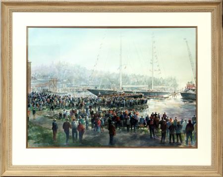 "THE LAUNCHING OF THE YACHT SCHEHERAZADE" by John Gable - Auction record, sale price, and art valuation. Compare with similar artists and explore comparable artworks.