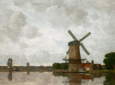 River Landscape with a Windmill
