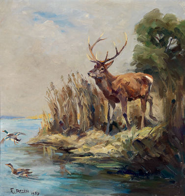 Hirsch, Enten betrachtend