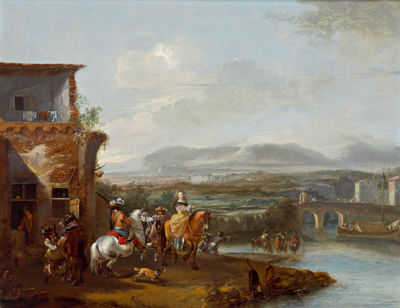 Travelers in a river landscape