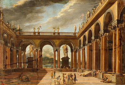 Architectural capriccio with colonnades and a view of Mount Vesuvius by Viviano Codazzi - Auction record, sale price, and art valuation. Compare with similar artists and explore comparable artworks.