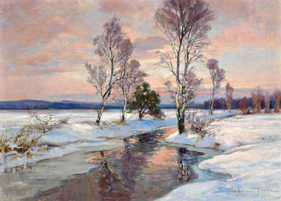 Winterabend am Moorbruch (winter evening at Moorbruch) by Franz Schreyer - Auction record, sale price, and art valuation. Compare with similar artists and explore comparable artworks.