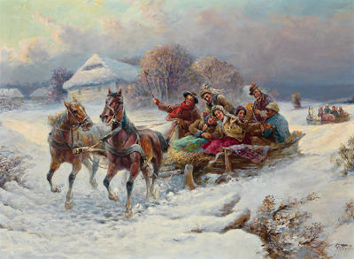 Cheerful sleigh group