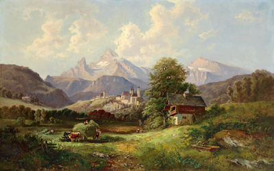 Hay harvest at Berchtesgaden by Gustav Barbarini - Auction record, sale price, and art valuation. Compare with similar artists and explore comparable artworks.