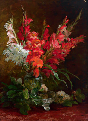 Gladiolen und Rosen