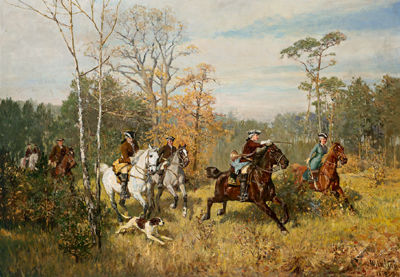 Sample artwork by Wilhelm Velten (1847 - 1929), known for horse and buggy genre, hunting scene paintings - View similar artists and auction records