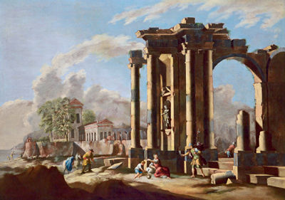 Landscape with ancient ruins and figures