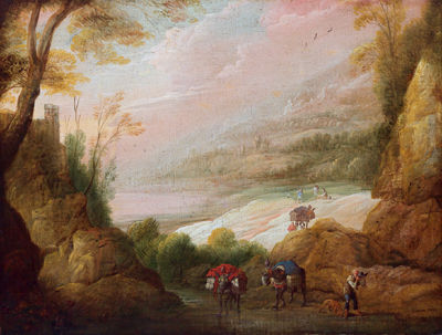 Mountainous landscape with a mule driver