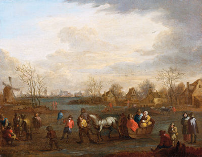Ice skaters on a frozen river