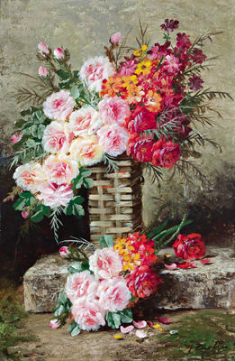 Bunch of Summer Flowers in a Wicker Basket