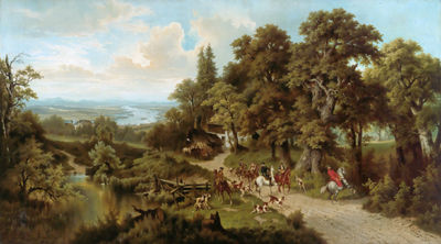 Hunting Party in a wide Landscape (on the Danube?)