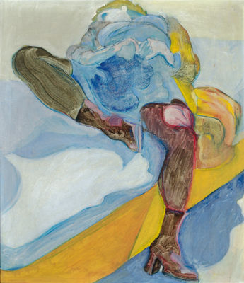 Seated woman with raised dress