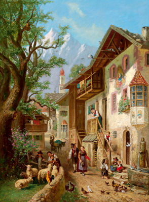 Sample artwork by Carl Hetz (1828 - 1899), known for rural landscape, figure in landscape paintings - View similar artists and auction records