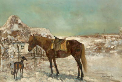 Horse and Dog Resting Before an Inn