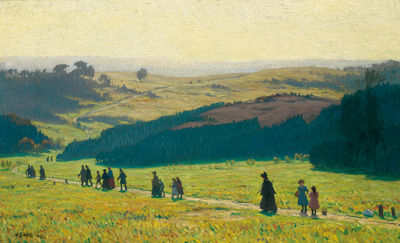 "Sonntäglicher Kirchgang" (Sunday trip to Church) by Hugo Wilhelm Georg Kocke - Auction record, sale price, and art valuation. Compare with similar artists and explore comparable artworks.