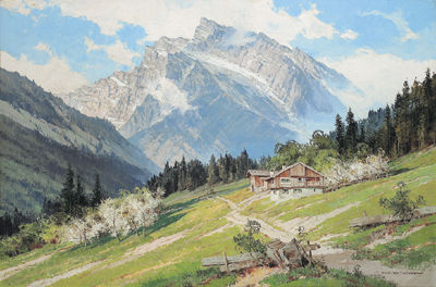 Sample artwork by Ernst Carl Walter Retzlaff (1898 - 1976), known for realist style mountain landscape painting - View similar artists and auction records