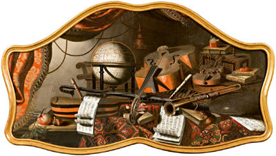 Two still lifes with musical instruments (pendants)