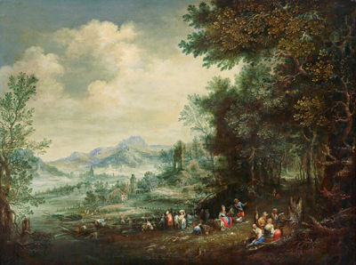 Wooded river landscape with resting travellers by Johann Jacob Hartmann - Auction record, sale price, and art valuation. Compare with similar artists and explore comparable artworks.