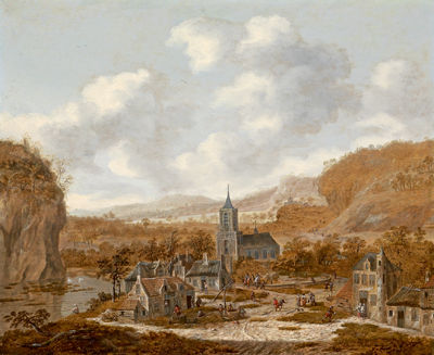 A village in a vast hilly river landscape with numerous figures by Dionys Verburgh - Auction record, sale price, and art valuation. Compare with similar artists and explore comparable artworks.