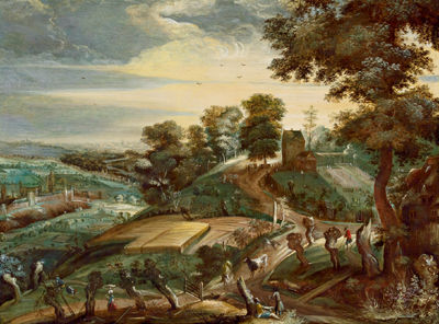 View of a wide landscape with a town in the background