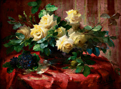 Still Life with a Bunch of Yellow Roses and Violets