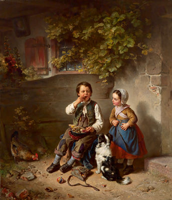 Sample artwork by Georg Friedrich Bischoff (1819 - 1873), known for figure, horse, peasant paintings, children in rustic landscapes - View similar artists and auction records