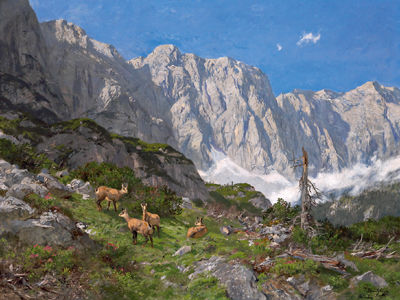 Sample artwork by Josef Schmitzberger (1851 - 1936), known for wild animal in landscape painting, domestic pets - View similar artists and auction records