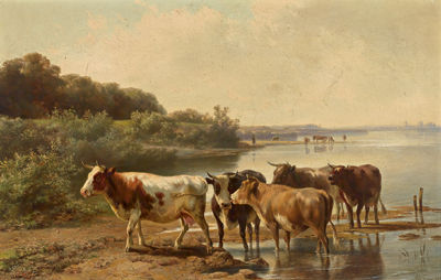 Cows and their Shepherdess on the River Bank