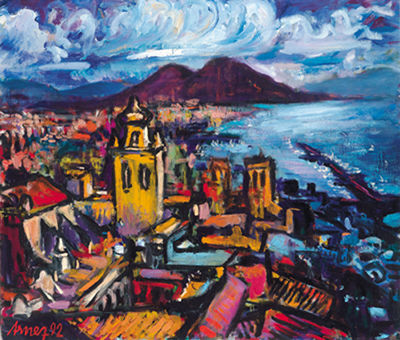 Naples with Mount Vesuvius in the background