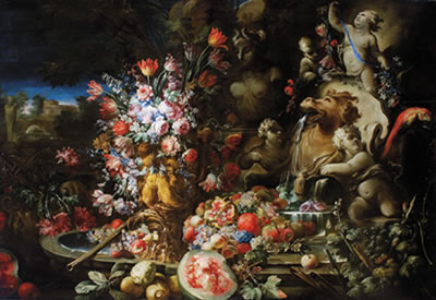 Zwei monumentale Stillleben mit Früchten und Blumen; Coppia di nature morte di fiori e frutta by Abraham Brueghel Llamado Ryngraaf - Auction record, sale price, and art valuation. Compare with similar artists and explore comparable artworks.
