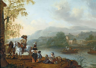 Elegant party resting near a river