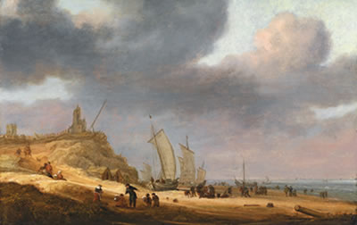 A coastal landscape with fishermen bound for home