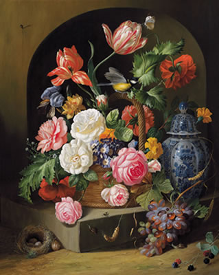 Bouquet of flowers with birds nest and Chinese vase by Josef Holstayn - Auction record, sale price, and art valuation. Compare with similar artists and explore comparable artworks.