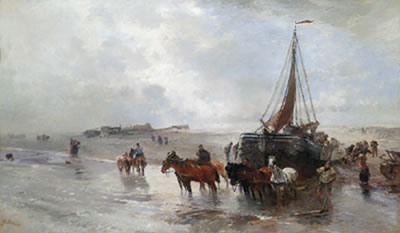 Launching a fisher boat in Holland