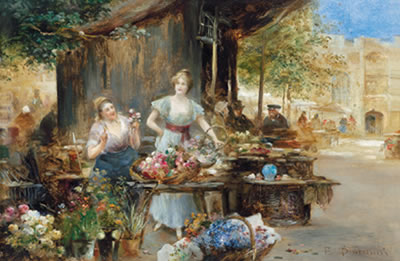 Flower seller in a city of southern European appearance by Emil Barbarini - Auction record, sale price, and art valuation. Compare with similar artists and explore comparable artworks.