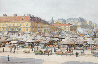 "Naschmarkt with the Freihaus and the Bärenmühle" by Rudolf Schmidt - Auction record, sale price, and art valuation. Compare with similar artists and explore comparable artworks.
