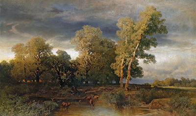 Au Landscape with Red Deer at the Watering Place