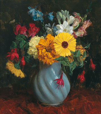 Bouquet of Flowers in a Pottery Jug