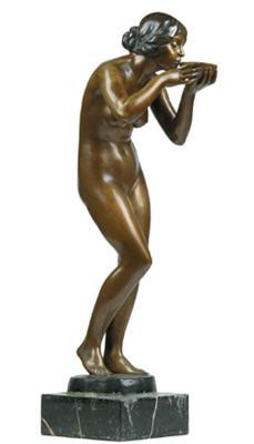 A female nude drinking