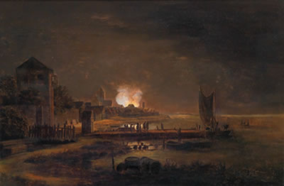 Night time blaze in a Harbour Town by Frederik Michael Fabritius Tengnagel - Auction record, sale price, and art valuation. Compare with similar artists and explore comparable artworks.