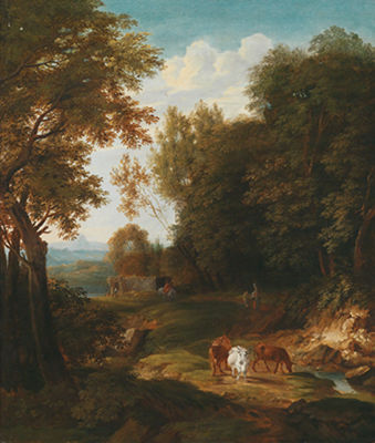 Wooded landscape with cattle, travellers, and shepherds on a path by Pieter Pietersz Barbiers - Auction record, sale price, and art valuation. Compare with similar artists and explore comparable artworks.