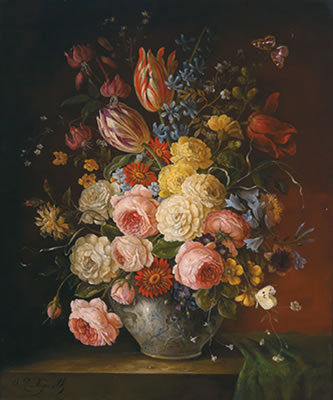 Bouquet of Flowers with Roses, Tulips and a Butterfly