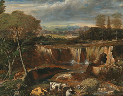 View of Tivoli with the Anio waterfalls