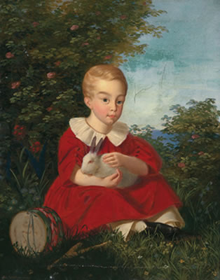 Portrait of a Boy holding a Miniature Rabbit in his Arms