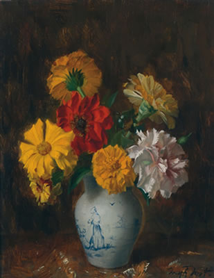 Bouquet of Flowers in a Porcelain Vase by Josef Jost - Auction record, sale price, and art valuation. Compare with similar artists and explore comparable artworks.
