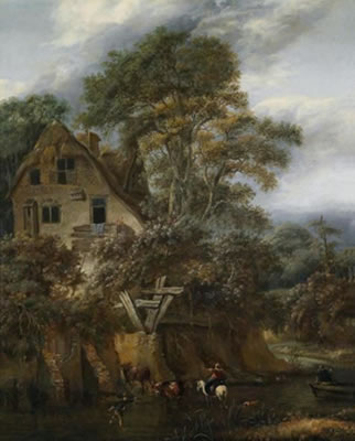A wooded landscape with a mill and figural staffage