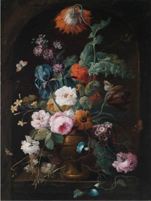 A magnificent still life of flowers in a decorative vase