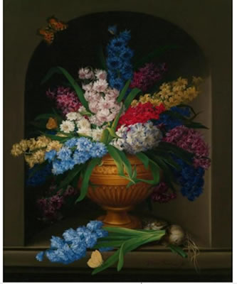 Hyacinths in a Vase and Butterflies